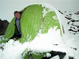 24 Jerome Ryan Wakes Up To Snowfall At Concordia The next day I poked my head out of my tent at Concordia to see a snowfall. I talked to my guide Iqbal and he said that even if the snow ended by the end of the day, wed probably have to wait a few days for the trail to base camp to be safe. But, Nanga Parbat beckoned, so I decided to retreat.